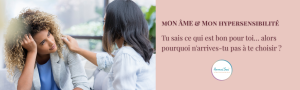 Femme hypersensible la tête penchée et la main sur le front, soutenue par une main bienveillante posée sur son épaule - se choisir et se reconnecter à soi, HarmoniSens